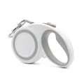 White and grey retractable dog leash with ergonomic handle and metal clip - S (3m) / White