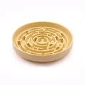 Beige silicone slow feeder dog bowl with anti-slip maze design for pets. - Beige (Maze Style)