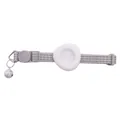 Grey adjustable pet tracking collar with a silver bell and white silicone holder - White