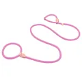 Durable pink nylon slip lead dog leash with leather connectors for pet walking - 150cmx6mm / Pink