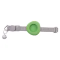 Adjustable grey woven pet tracking collar with green silicone holder and silver bell attachment - Light Green