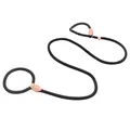 Durable black braided nylon rope slip lead dog leash with leather reinforced connectors - 150cmx6mm / Black