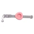 Grey pet collar with a pink silicone holder for GPS trackers and a small silver bell - Pink