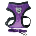 Ademend paars mesh harnas en lijnset voor kleine honden met een pootafdruklogo - S / Aanbevolen 1.5-2.5kg / Paars