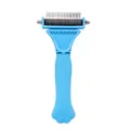 Blue double-sided pet deshedding brush for cats and dogs undercoat grooming. - OPP Packaging / Sky Blue