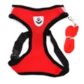 Ademend rood mesh hondentuigje en riemset met een reflecterende pootafdruk-patch - S / Aanbevolen 1.5-2.5kg / Rood