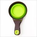 Collapsible green and brown silicone pet food scoop with bag clip, 2 cup capacity - L / 473ml / Green