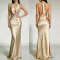 Elegante champagnegouden satijnen avondjurk met blote rug voor alle formele feesten - XS / Dresses / Champagne