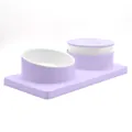 Light purple 2-in-1 cat food bowl set with automatic water fountain for pet neck protection - Plastic Bowl Set / Purple