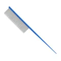 Blue stainless steel pin tail pet grooming comb for detangling and deshedding hair - Blue