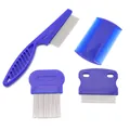 Set di 4 pettini per pulci per animali con denti in acciaio inox per cani e gatti - Set di pettini a denti fitti per pulci / Set da 4 pezzi / Blu