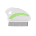 Fine-tooth stainless steel pet flea comb with ergonomic white and green anti-slip handle - OPP Packaging / Green