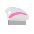 Stainless steel fine-tooth flea comb for dogs and cats with white handle and pink stripe - OPP Packaging / Pink