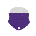 Purple pet flea comb with fine metal teeth and paw print design for cats and dogs - Purple