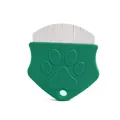 Green pet flea comb for cats and dogs featuring a paw print design handle - Green