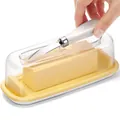 Beurrier jaune moderne avec couvercle transparent et couteau à beurre en acier inoxydable - Jaune