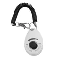 Portable white dog training clicker featuring a black button and elastic wrist strap coil - White