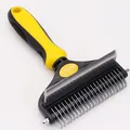 Pettine districante 2 in 1 professionale giallo e nero per la toelettatura e la muta dei cani - Grande (22 Districante + 91 Denti Fini) / giallo limone