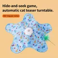Automatic star-shaped cat teaser toy with blue fish pattern and feather attachment - Five-Star Fish Style / 300mAh With 1 Teaser Wand