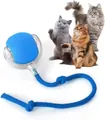 Jouet interactif yoyo bleu pour chat avec corde en coton durable et balle texturée souple - Balle Interactive Intelligente / Réglage de 3e Génération / Bleu