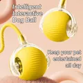 Balle de chien intelligente et interactive jaune avec texture nervurée et cordelette - Balle Interactive Intelligente / Réglage de 3e Génération / Jaune
