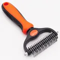Double-sided pet dematting rake with ergonomic orange handle for dogs and cats - Blister Packaging / Small Single Side / Orange