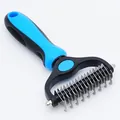 Rastrello blu professionale per animali con lame in acciaio inossidabile a doppio lato - Pettine Districante / 17+9 Denti / Blu