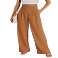 Detail of women's high waisted wide leg trousers in brown for business casual wear - XS / Bottoms / Coral