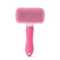 Vista frontale di una spazzola autopulente professionale rosa per animali domestici - Spazzola Autopulente Quadrata / Rosa
