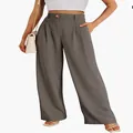 Elegante hoge taille wijde pijpen broek in antracietgrijs voor een zakelijke casual uitstraling - koffiekleur