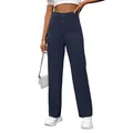Vue d'ensemble du pantalon décontracté taille haute pour femme avec détail à quatre boutons - Bleu foncé