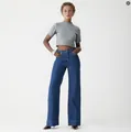 Fashionable Western style high-waisted wide-leg denim jeans in a dark blue wash finish - XS / Cropped Pants (Bottom) / Dark Blue