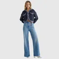 Stylish high-waisted wide-leg blue denim jeans for women, full-length loose fit - XS / Cropped Pants (Bottom) / Light Blue