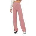Détail frontal du pantalon rose à taille haute avec boutons et grandes poches. - Rose