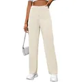 Elegant high-waisted straight-leg pants with button details and functional pockets - S / Bottoms / Off White