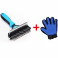 Pet deshedding tool and grooming glove set in blue for dogs and cats - Small Size 17 Dematting + 67 Teeth + Left Grooming Glove / Blue