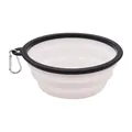 Portable collapsible silicone pet bowl in white and black with metal carabiner clip accessory - 350ml / Black Frame With Buckle / White