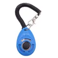 Professional blue pet training clicker featuring a black spring wrist strap and metal clip - Blue