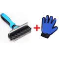 Pet grooming set with blue de-matting rake comb and silicone massage glove for dogs - Small Size 17 Dematting + 67 Teeth + Right Grooming Glove / Blue