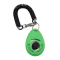 Professional green pet dog training clicker tool featuring a black spring wrist lanyard - Green