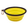 Portable yellow collapsible silicone pet bowl with orange carabiner for outdoor travel - 350ml / Black Frame With Buckle / Yellow
