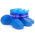 Waterproof blue silicone dog rain boots with anti-slip soles and adjustable straps - Blue