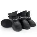 Black waterproof silicone dog rain boots with non-slip soles and velcro straps - Black
