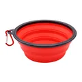 Portable red collapsible silicone pet bowl with carabiner clip for travel and outdoors - 350ml / Black Frame With Buckle / Red