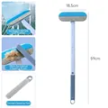 Brosse multifonctionnelle bleue pour poils d'animaux avec raclette et petit embout - Brosse 3-En-1 à Long Manche pour Poils et Raclette / Modèle Allongé 59cm / Gris Bleu