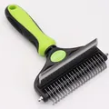 Rastrello professionale 2 in 1 in acciaio inox per cani con impugnatura verde e nera - Piccolo (17 Districante + 29 Denti) / Verde