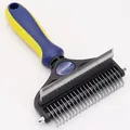 Rastrello professionale 2 in 1 per la toelettatura degli animali domestici in giallo e blu - Piccolo (17 Districante + 29 Denti) / Blu scuro