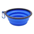 Blue collapsible silicone pet bowl with carabiner for portable dog and cat feeding - 350ml / Black Frame Without Buckle / Blue