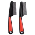 Peigne à puces professionnel pour animaux avec dents en acier et manche antidérapant - Lot de 2 Peignes Anti-puces Noir et Rouge / Grand Style (18CM) / Noir Rouge