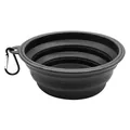 Portable black silicone foldable dog bowl with carabiner for outdoor pet travel and camping - 350ml / Black Frame Without Buckle / Black